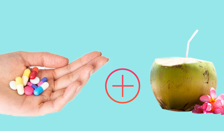 Uống thuốc xong uống nước dừa được không ?