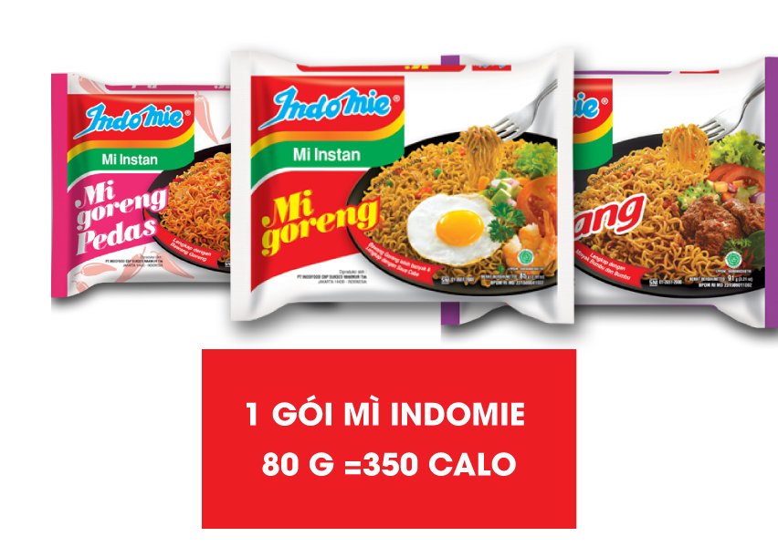1 gói mì Indomie bao nhiêu calo